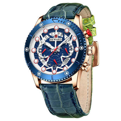 Leza Multifunction Watch Leather, Blue Pink colour