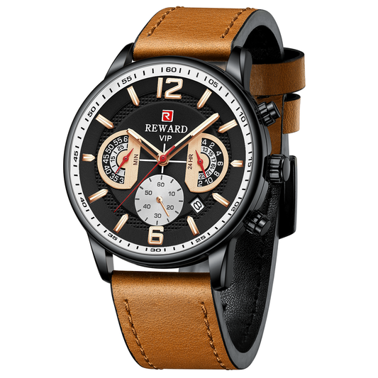 Impulse Multifunction Watch Leather, Black Brown colour