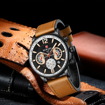 Impulse Multifunction Watch Leather, Black Brown colour