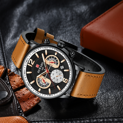 Impulse Multifunction Watch Leather, Black Brown colour
