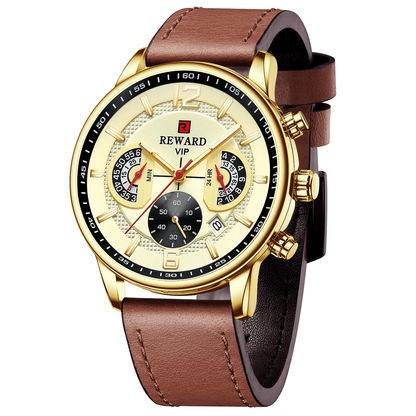 Impulse Multifunction Watch Leather, Gold Brown colour