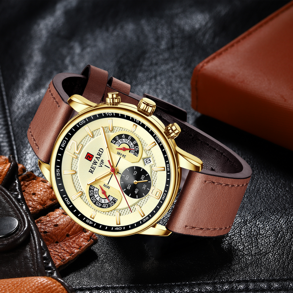 Impulse Multifunction Watch Leather, Gold Brown colour