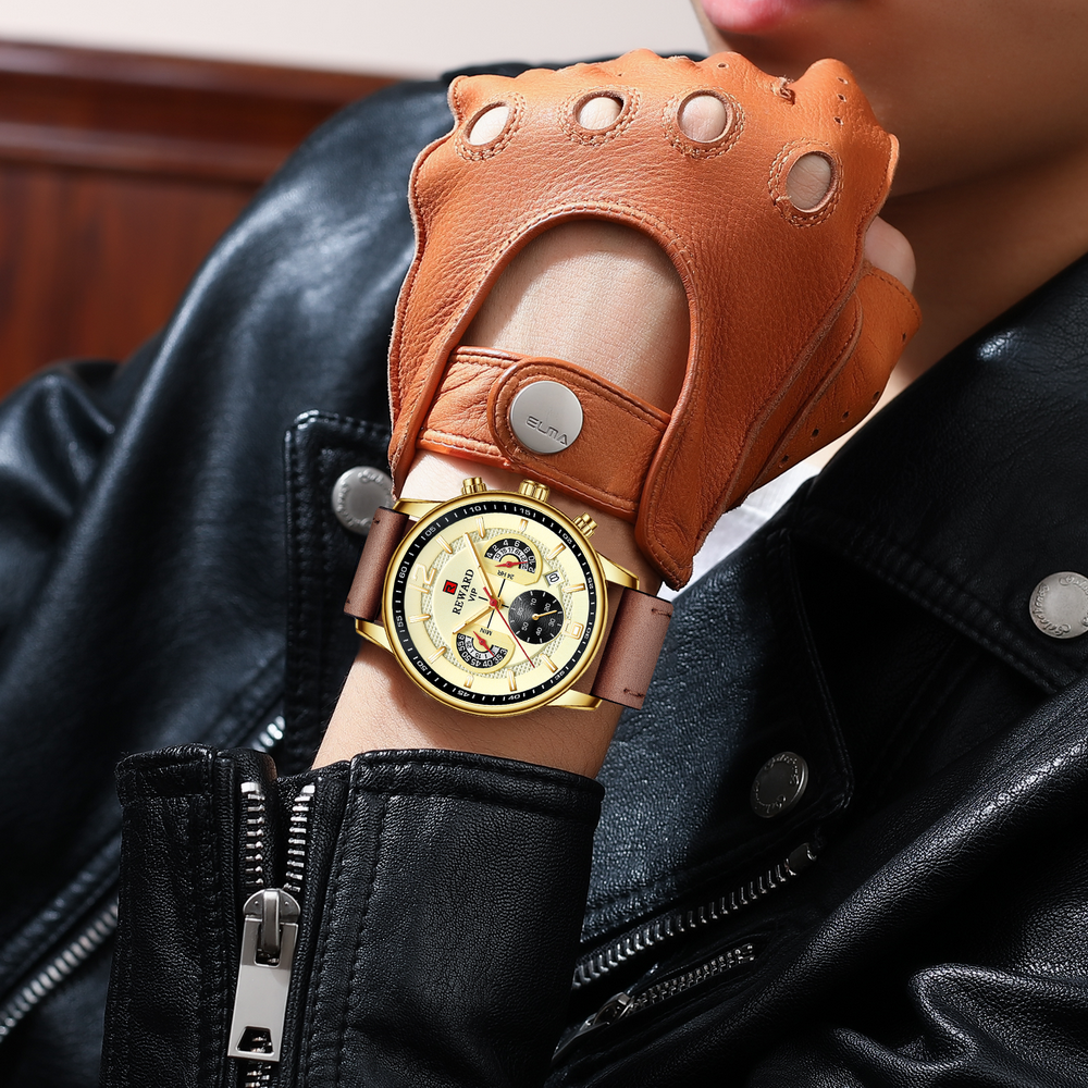 Impulse Multifunction Watch Leather, Gold Brown colour