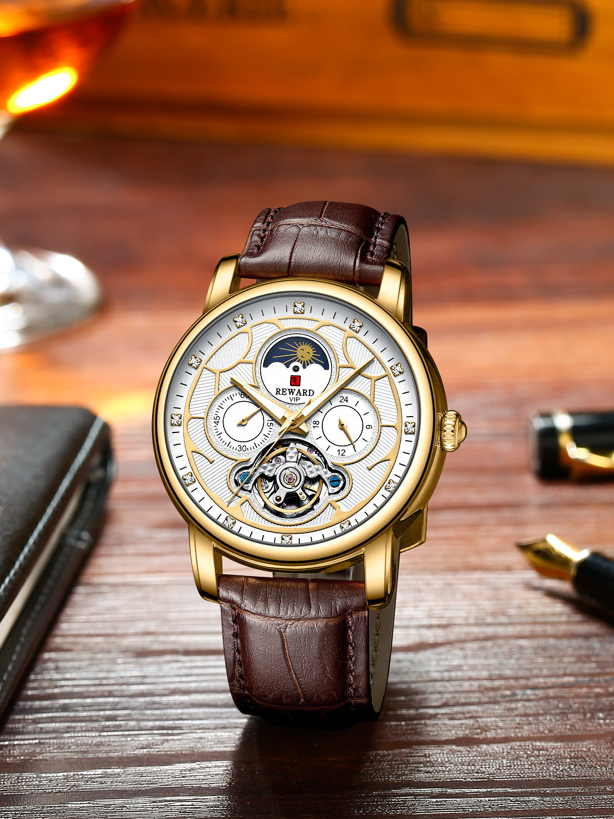 Torby Multifunction Watch Leather, Gold White colour