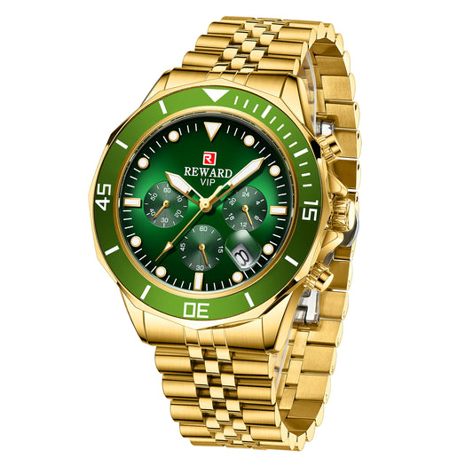 Marina Multifunction Watch Steel, Gold and Green colour