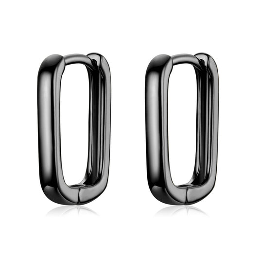 MONICA Square buckle Earrings Sterling Silver Classic French, Black Colour