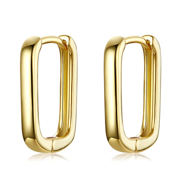 MONICA Square buckle Earrings Sterling Silver Classic French, Gold Colour