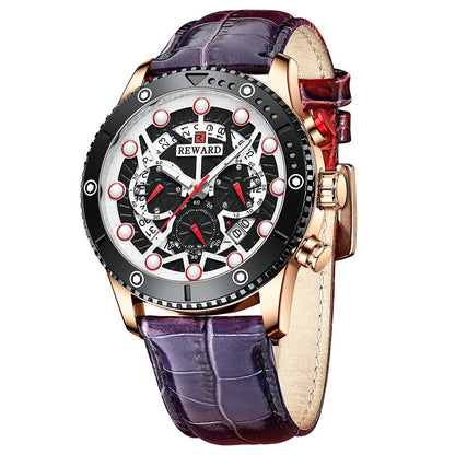 Leza Multifunction Watch Leather, Purple Pink colour