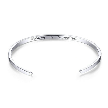 PROMESSE Engrave Courage Bangle "Nothing is impossible", Silver Colour