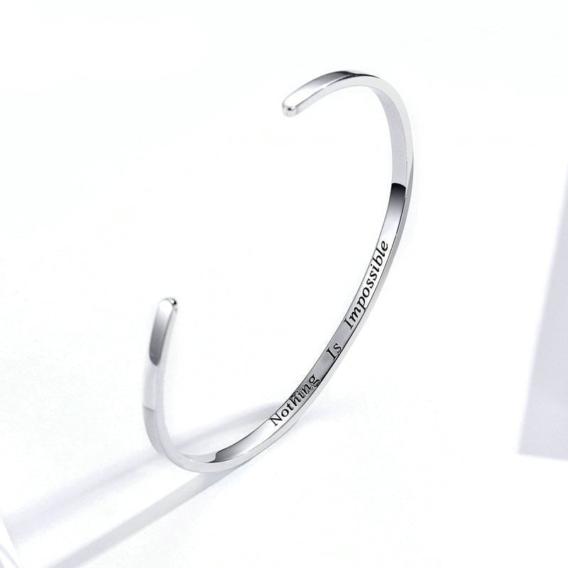 PROMESSE Engrave Courage Bangle "Nothing is impossible", Silver Colour