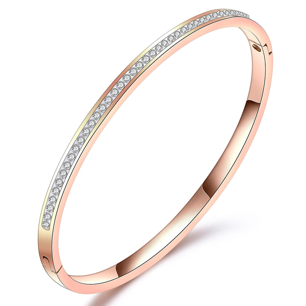 QETA Bangle Bracelets Two Line Crystal, Pink Colour