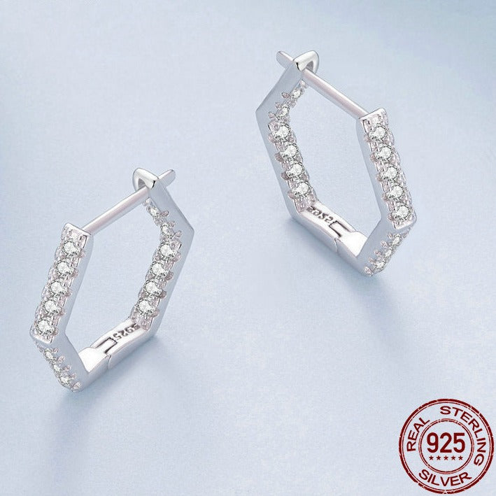 STEFA Classic Zircon Ear Buckles Hexagonal, Silver Colour