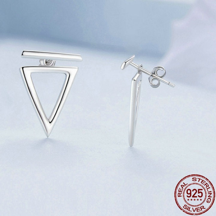 MATA Sterling Silver Hollow Triangle Earrings