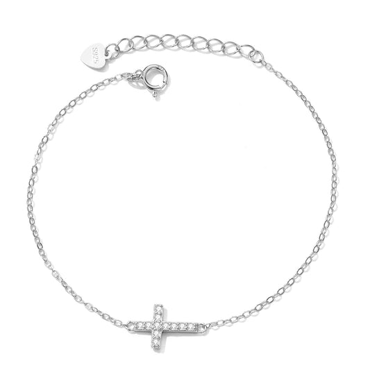 MARIA Sterling Silver Adjustable Cross Bracelet, Silver Colour