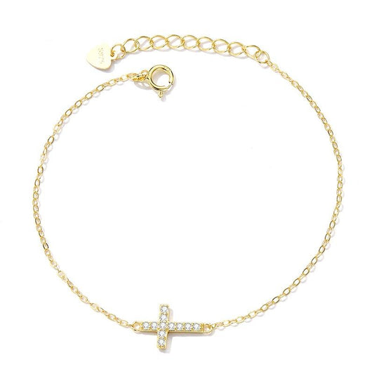 MARIA Sterling Silver Adjustable Cross Bracelet, Gold Colour