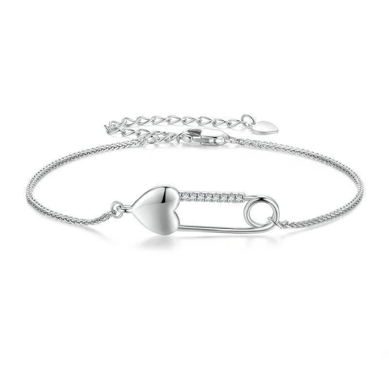 XENA Sterling Silver Heart-Shaped Button Bracelet Snake Chain