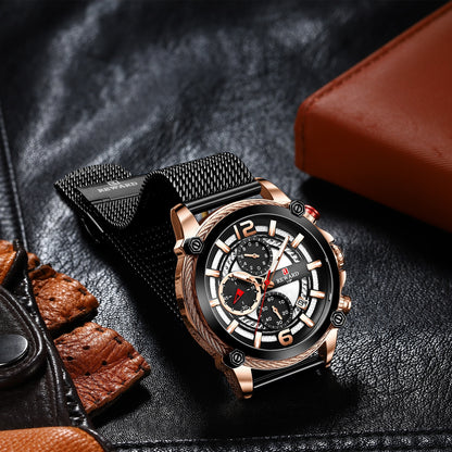 Nevi Multifunction Watch Steel, Gold black colour