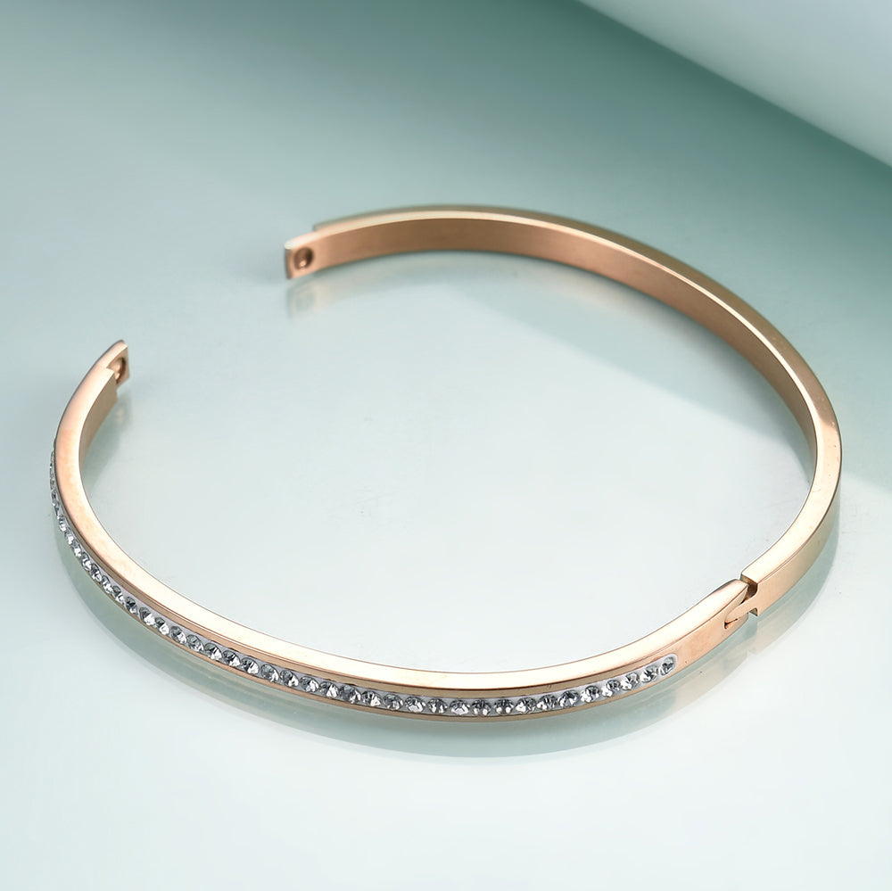 QETA Bangle Bracelets Two Line Crystal, Gold Colour