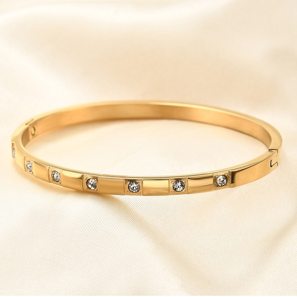 LAURENCE Stainless Zircon Square Bracelet, Gold Color
