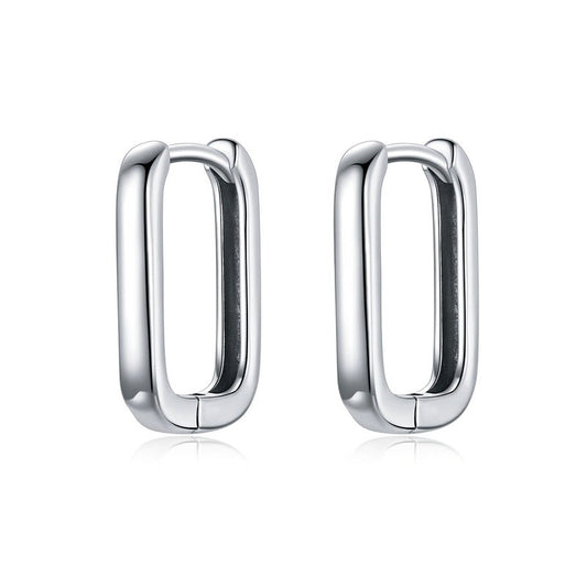 MONICA Square buckle Earrings Sterling Silver Classic French, Silver Colour