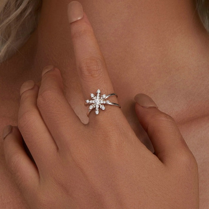 SNOW Fantasy Snowflake Ring, Silver Colour