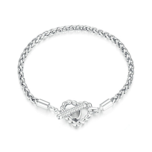 GLAMOUR Sterling Silver Heart-Shaped Buckle Basic Bracelet